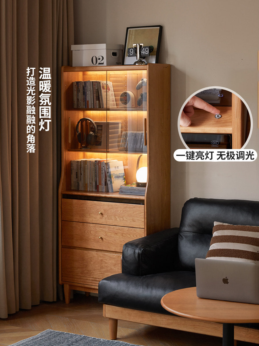 实木书柜书房樱桃木玻璃柜简约置物柜客厅立柜展示柜